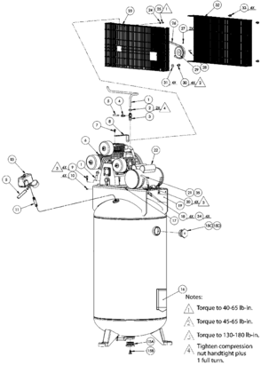 Default Diagram and Parts List for PXCMLA4708065 Type 1 Porter Cable Compressor